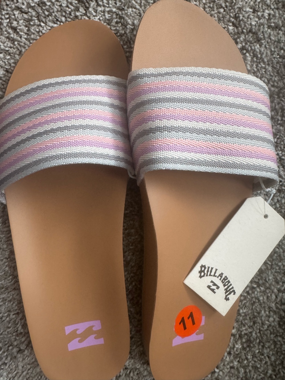 Billabong Striped Slide in Gray and Pink